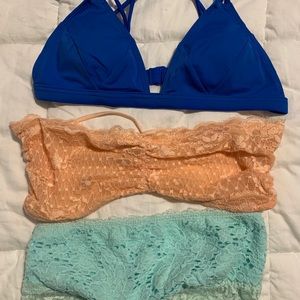 Bathing suit top size small and 2 bralettes